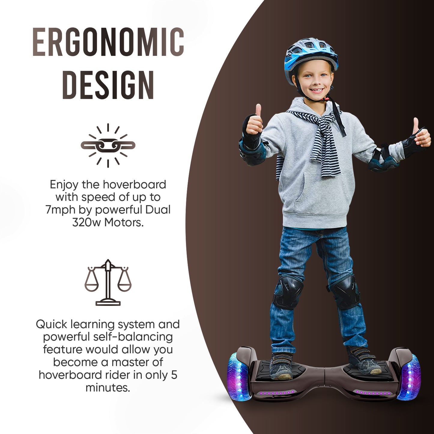 Hoverboard for Kids - 6.5'' Wheels Electric Self Balancing Scooter with Bluetooth Speaker and LED Lights - UL Safety Certified