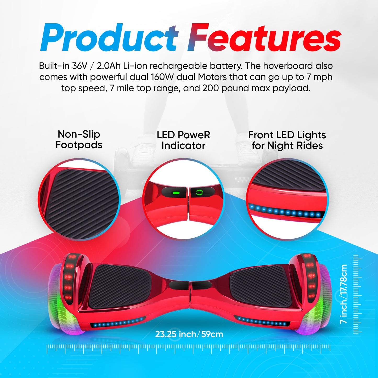 Hoverboard for Kids Ages 6-12, Self Balancing Scooter with Led Lights and Built-in Bluetooth Speaker, UL Safety Certified