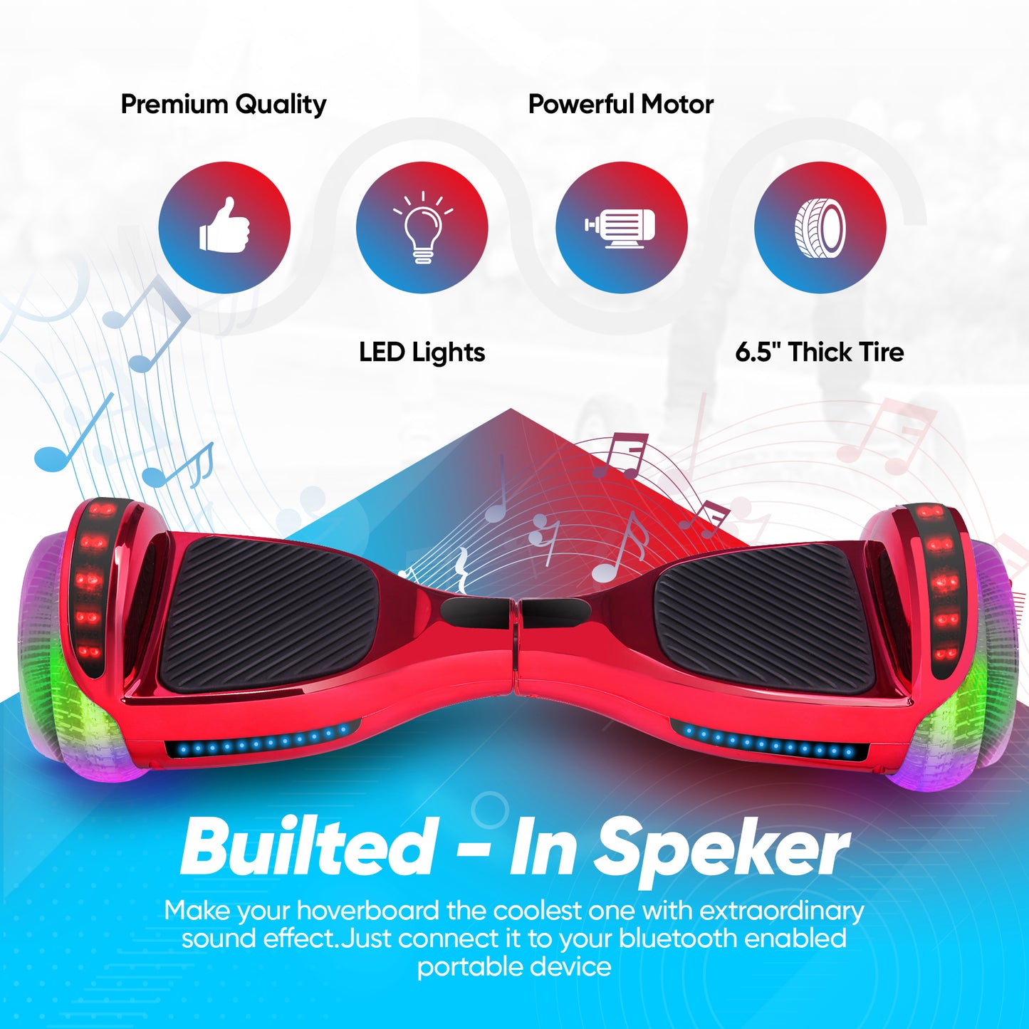 Hoverboard for Kids Ages 6-12, Self Balancing Scooter with Led Lights and Built-in Bluetooth Speaker, UL Safety Certified