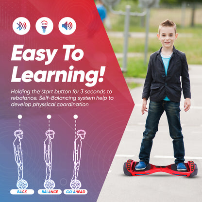 Hoverboard for Kids Ages 6-12, Self Balancing Scooter with Led Lights and Built-in Bluetooth Speaker, UL Safety Certified