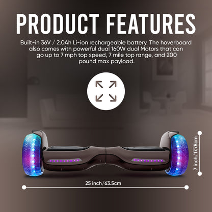 Hoverboard for Kids - 6.5'' Wheels Electric Self Balancing Scooter with Bluetooth Speaker and LED Lights - UL Safety Certified