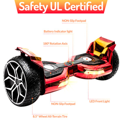 8.5" All Terrain Hoverboard with Bluetooth Speakers and LED Lights Self Balancing Scooter for Kids Adults, UL Safety Certified