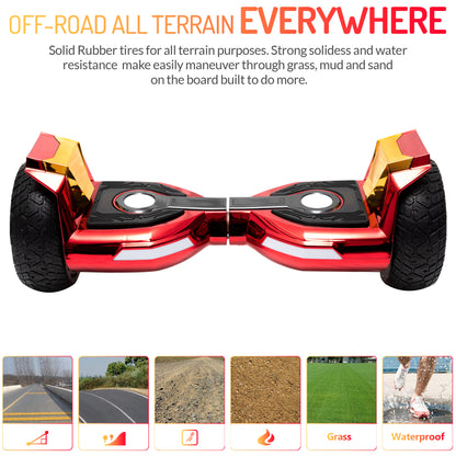 8.5" All Terrain Hoverboard with Bluetooth Speakers and LED Lights Self Balancing Scooter for Kids Adults, UL Safety Certified